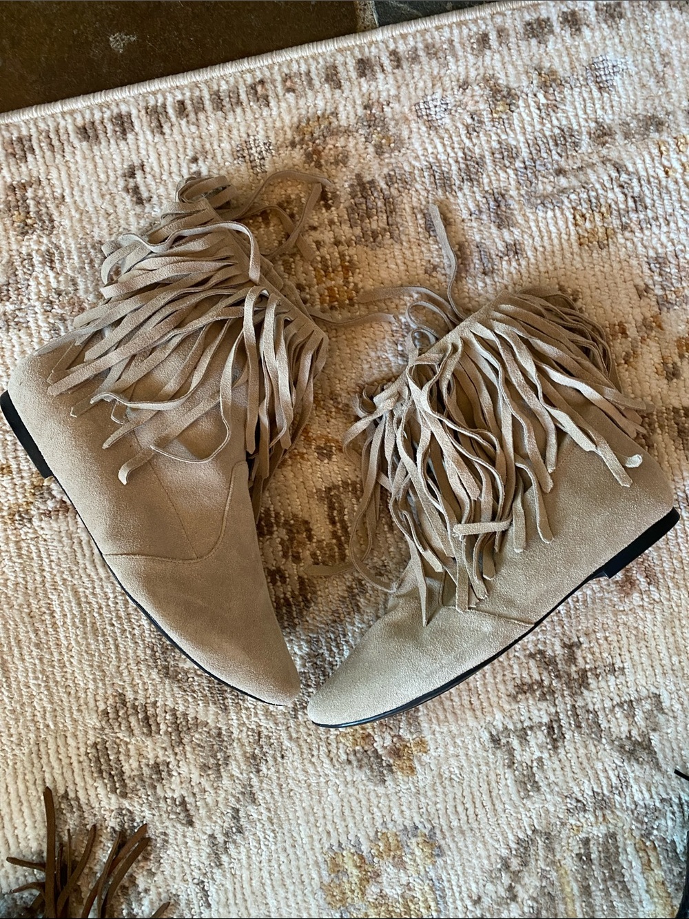Sam Edelman Taupe Fringe Suede Ankle Booties